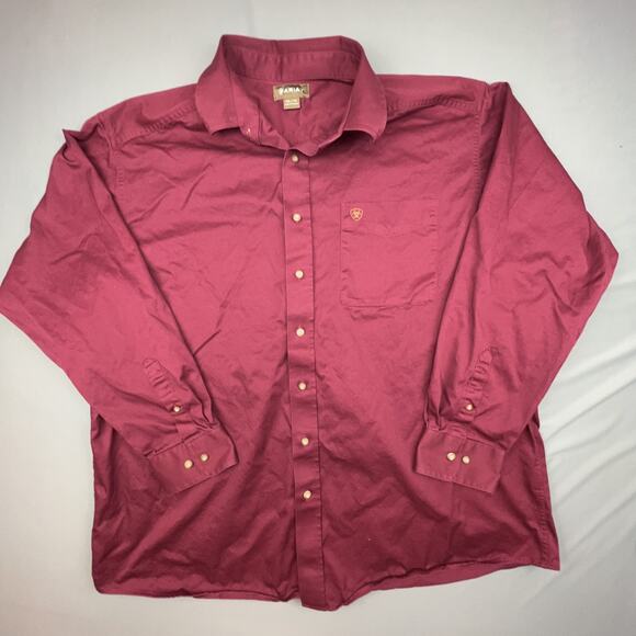 Ariat Burgundy Button Down Shirt 2XL Western Fit Long Sleeve Work Outdoors - Picture 1 of 7